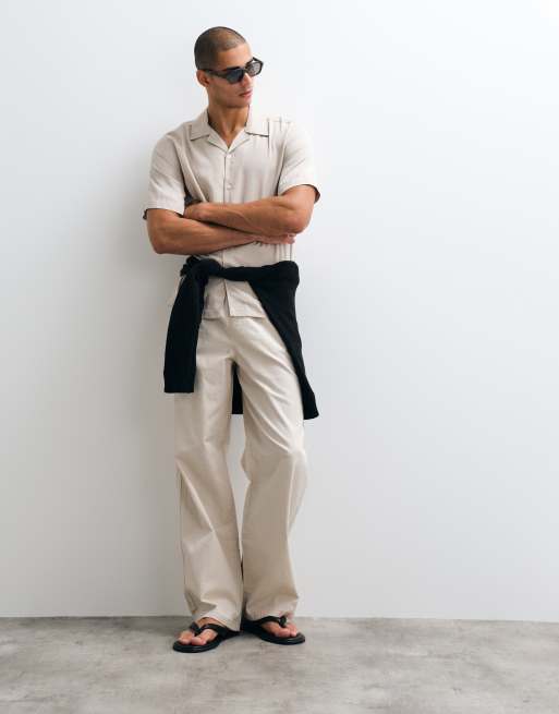 ASOS DESIGN baggy fit linen-blend pants in stone, 2 of 5