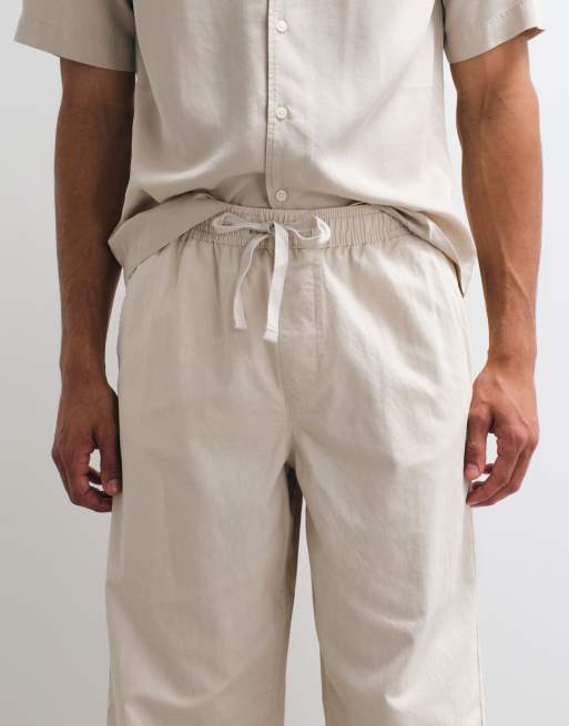 ASOS DESIGN baggy fit linen-blend pants in stone, 3 of 5