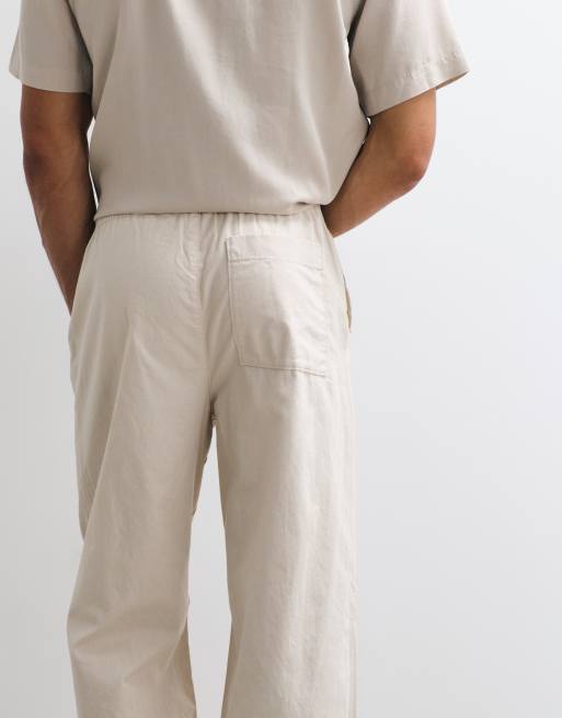 ASOS DESIGN baggy fit linen-blend pants in stone, 4 of 5