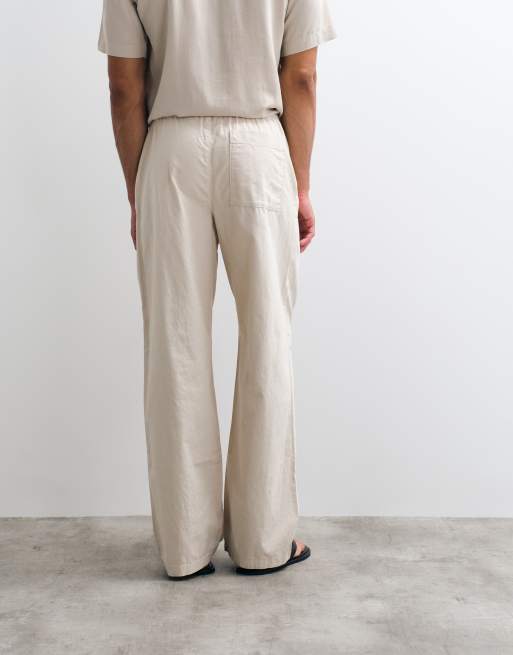 ASOS DESIGN baggy fit linen-blend pants in stone, 5 of 5