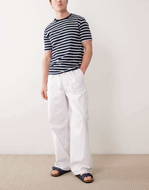ASOS DESIGN baggy fit linen blend pants in white - view 1