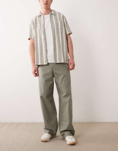 ASOS DESIGN baggy fit linen blend trousers in khaki - view 1