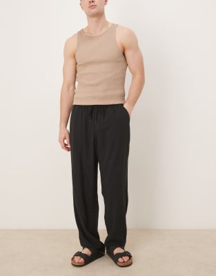 Asos Design Baggy Fit Pull On Linen Mix Pants