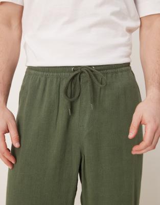 Asos Design Baggy Fit Pull On Linen Mix Pants