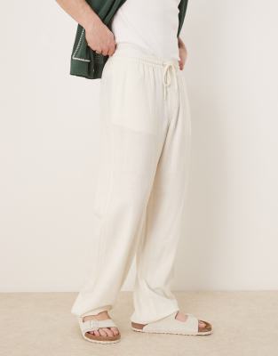 Asos Design Baggy Fit Pull On Linen Mix Pants