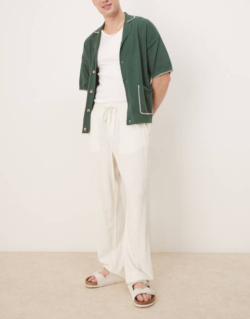 ASOS DESIGN baggy fit pull on linen rich pants in white