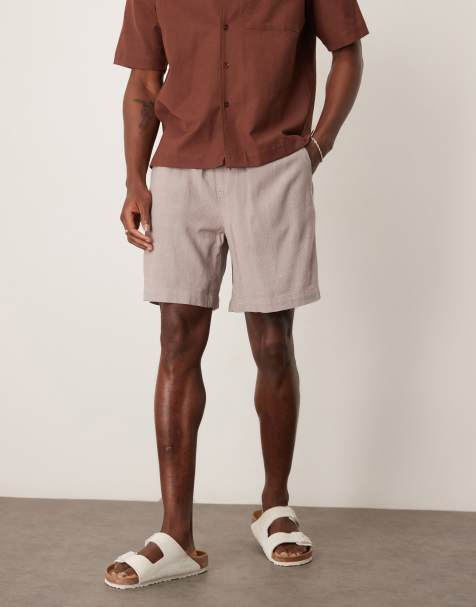 ASOS DESIGN baggy fit pull on linen mix shorts in gray - view 1