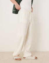 ASOS DESIGN linen blend parachute pants in khaki