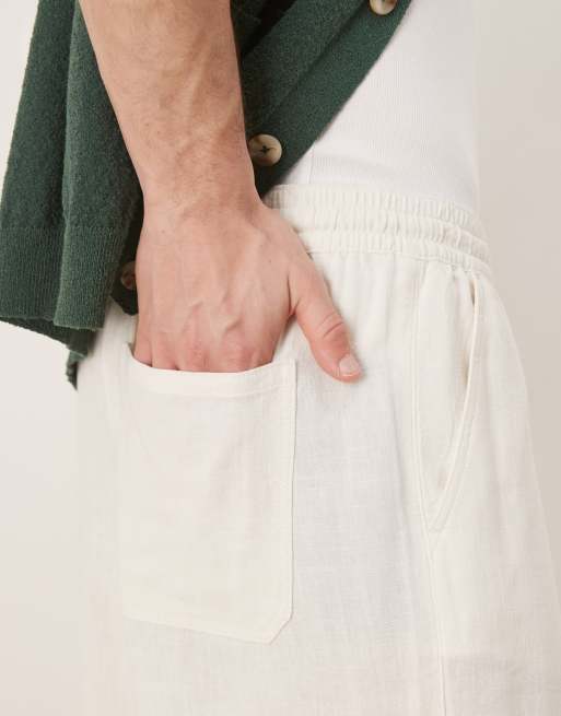 ASOS DESIGN baggy fit pull on linen rich pants in white