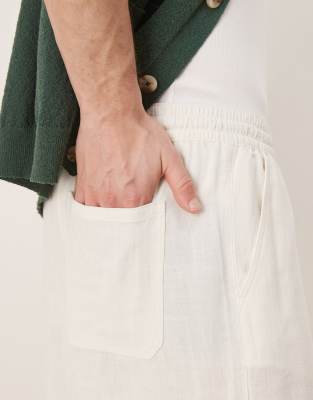 ASOS DESIGN baggy fit pull on linen rich pants in white