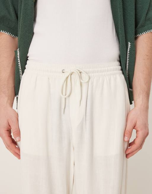ASOS DESIGN baggy fit pull on linen rich pants in white