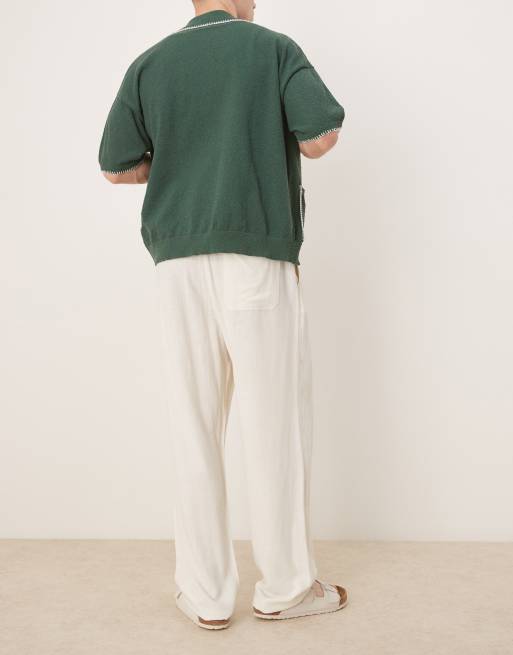 ASOS DESIGN baggy fit pull on linen rich pants in white
