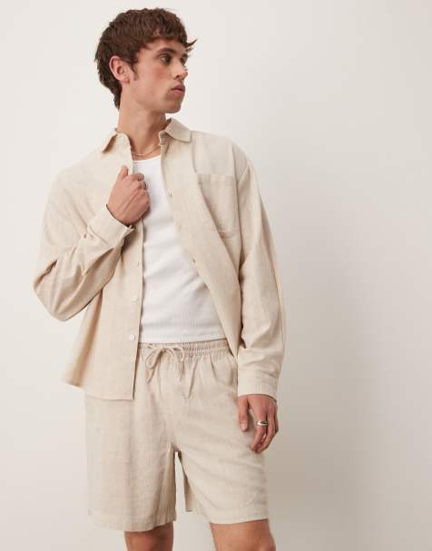 ASOS DESIGN baggy fit pull on linen rich short in stone - view 1