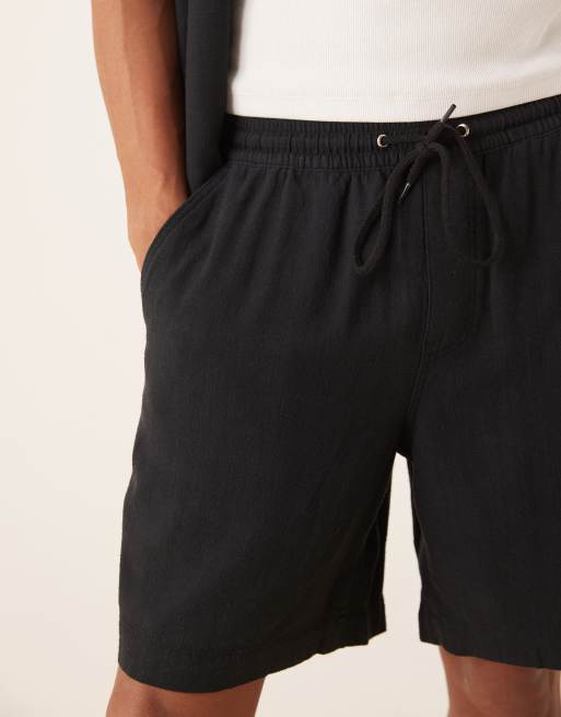 ASOS DESIGN baggy fit pull on linen rich shorts in black (part of a set) , 2 of 5