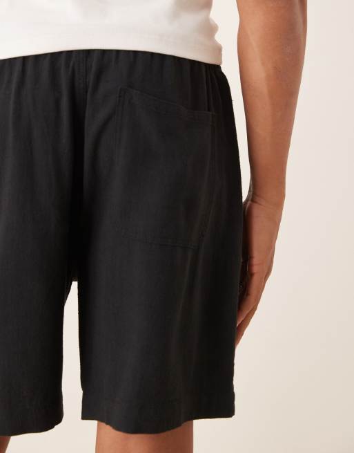ASOS DESIGN baggy fit pull on linen rich shorts in black (part of a set) , 4 of 5