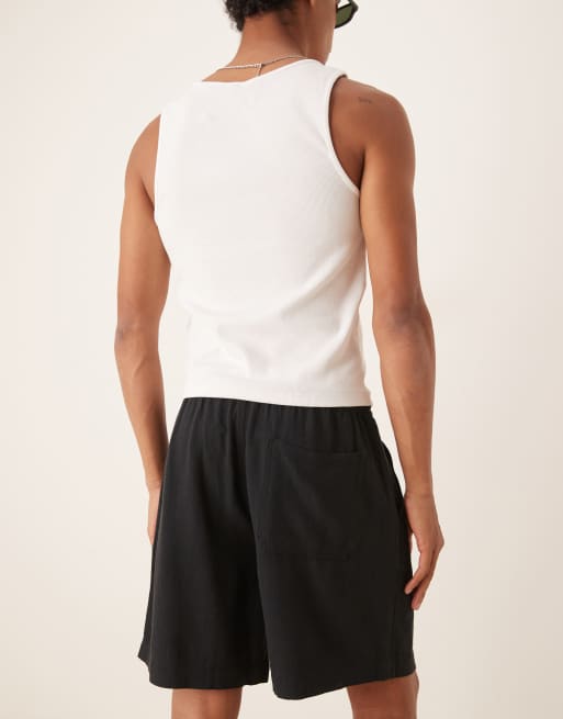 ASOS DESIGN baggy fit pull on linen rich shorts in black (part of a set) , 5 of 5