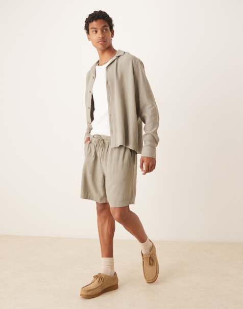 ASOS DESIGN co-ord baggy fit pull on linen rich short in khaki 