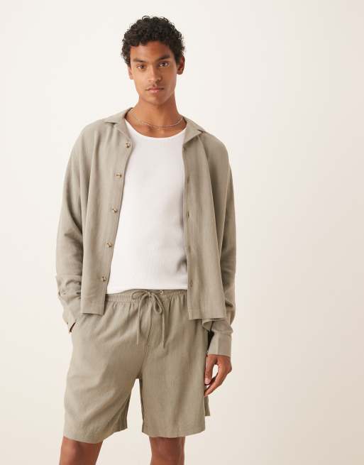 ASOS DESIGN baggy fit pull on linen rich shorts in khaki - part of a set , 2 of 5