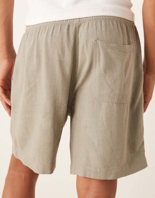 ASOS DESIGN baggy fit pull on linen rich shorts in khaki - part of a set , 3 of 5