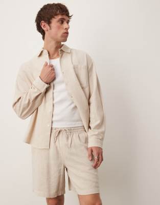 Asos Design Baggy Fit Pull On Linen Rich Shorts