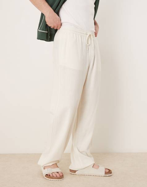 ASOS DESIGN baggy fit pull on linen rich trouser in white - view 1