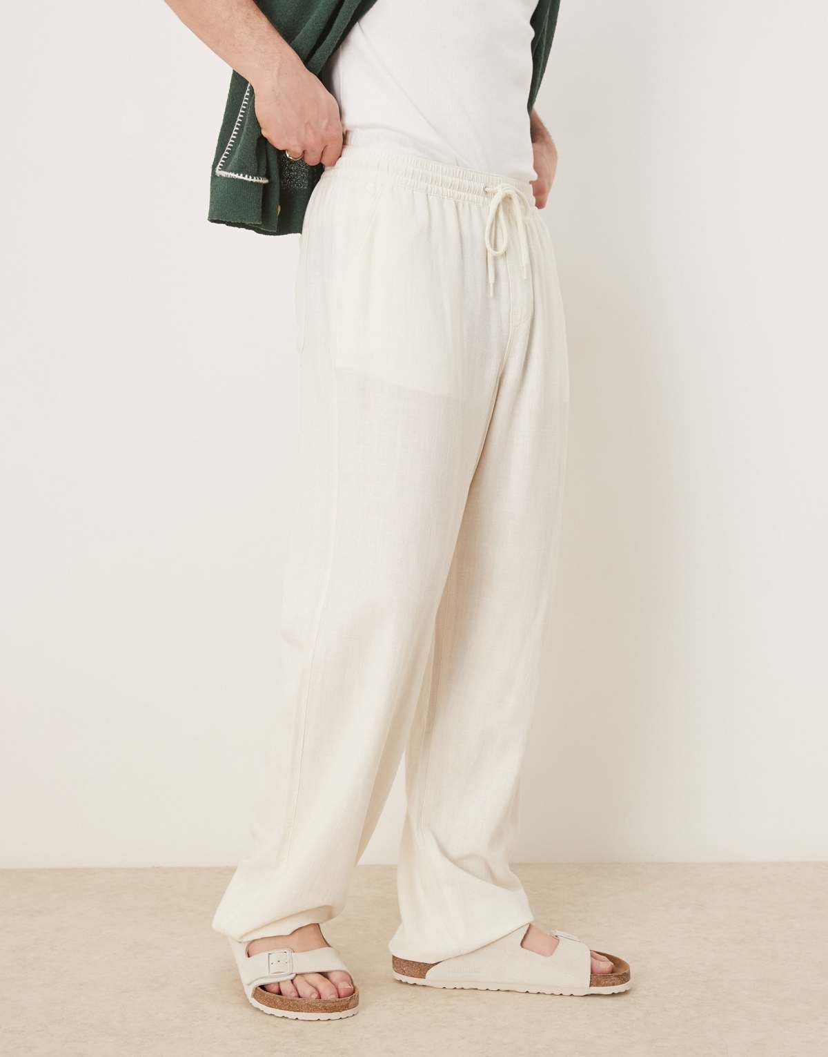 ASOS DESIGN baggy fit pull on linen rich trouser in white
