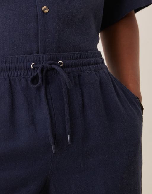 ASOS DESIGN baggy fit pull on shorts in navy linen blend - part of a set, 2 of 5