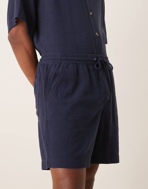 ASOS DESIGN baggy fit pull on shorts in navy linen blend - part of a set, 3 of 5