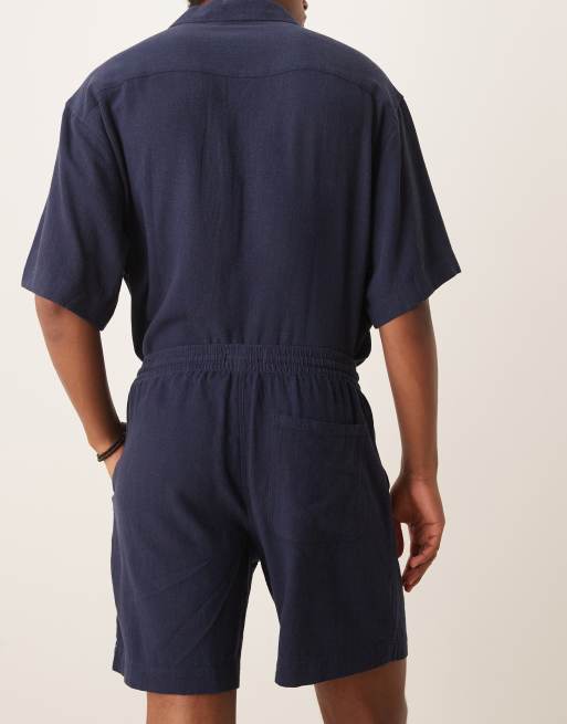 ASOS DESIGN baggy fit pull on shorts in navy linen blend - part of a set, 4 of 5