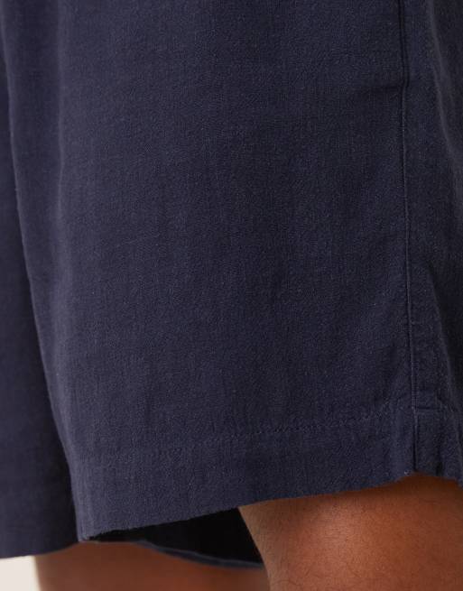 ASOS DESIGN baggy fit pull on shorts in navy linen blend - part of a set, 5 of 5