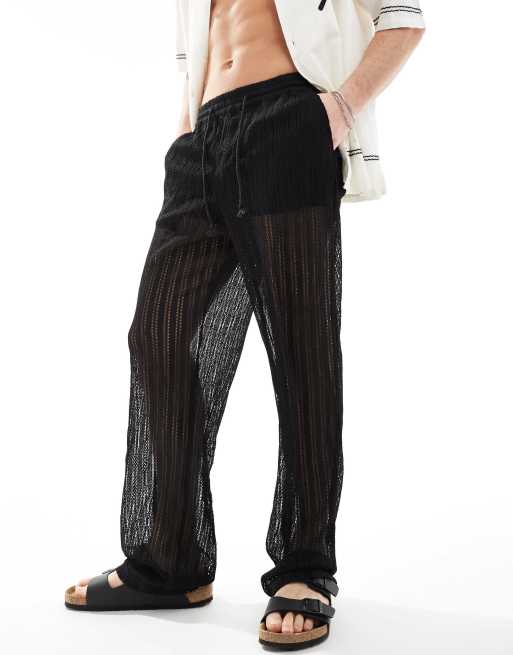 ASOS DESIGN - Baggy gehaakte broek in zwart 