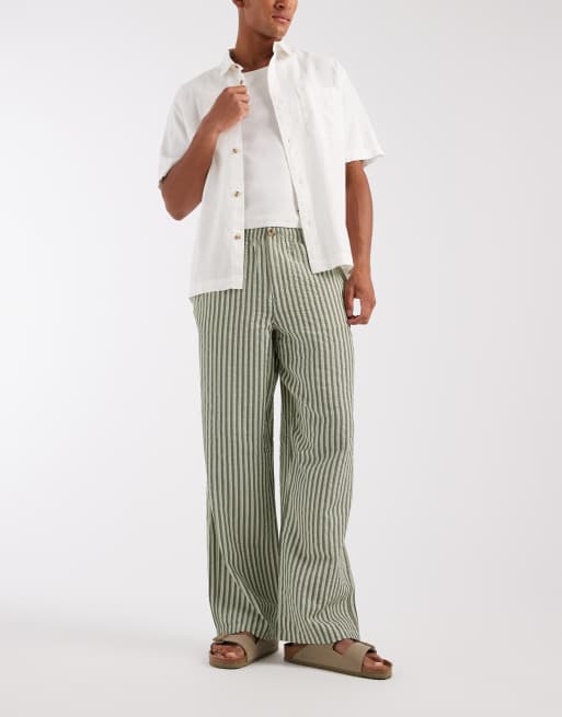 ASOS DESIGN - Baggy gestreepte broek in groen, 2 van 5