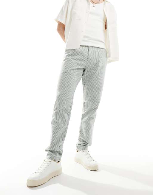 ASOS DESIGN - Baggy gestreepte broek met linnenlook in groen 