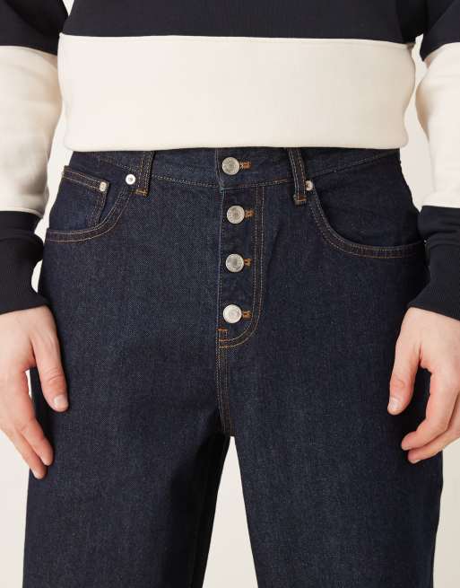 ASOS DESIGN baggy indigo jeans with exposed button fly, 5 of 5