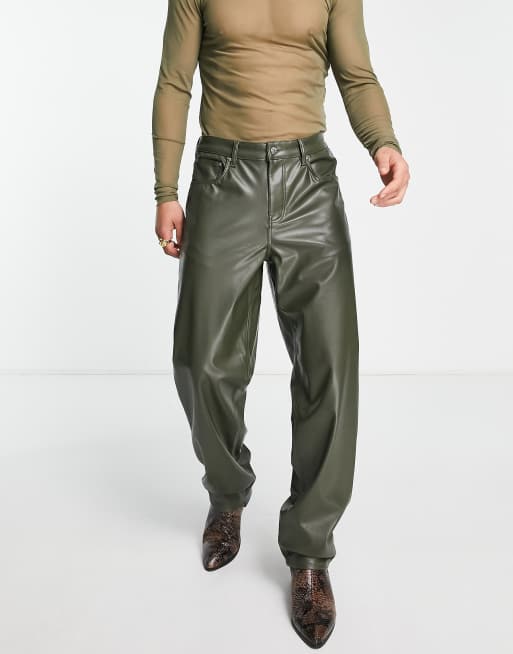 ASOS DESIGN baggy jean in khaki leather look 