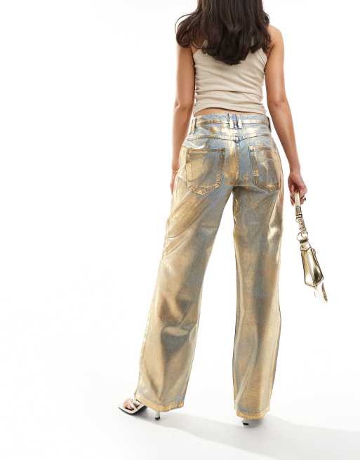 ASOS DESIGN baggy jean in metallic gold, 3 of 5