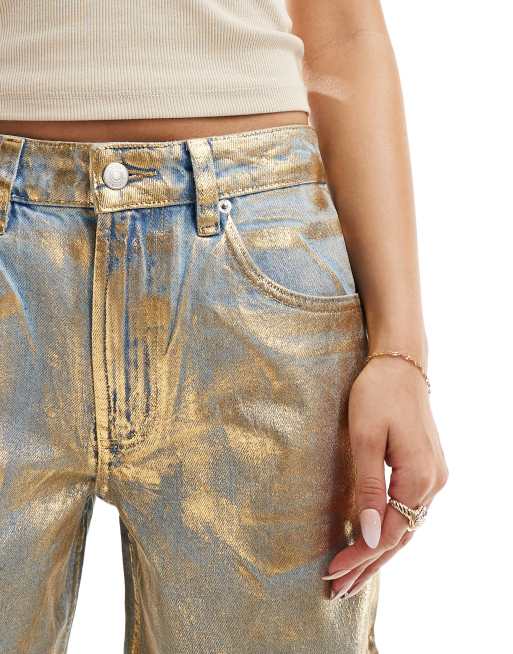 ASOS DESIGN baggy jean in metallic gold, 4 of 5
