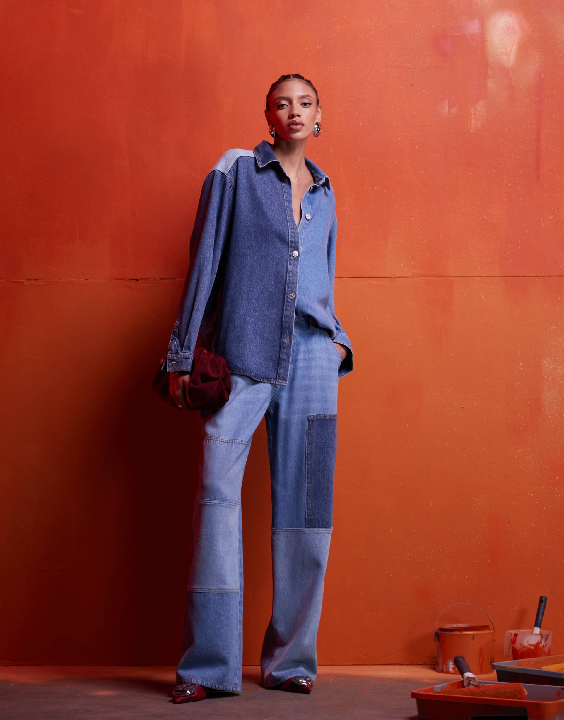 asos design baggy jean in patchwork denim