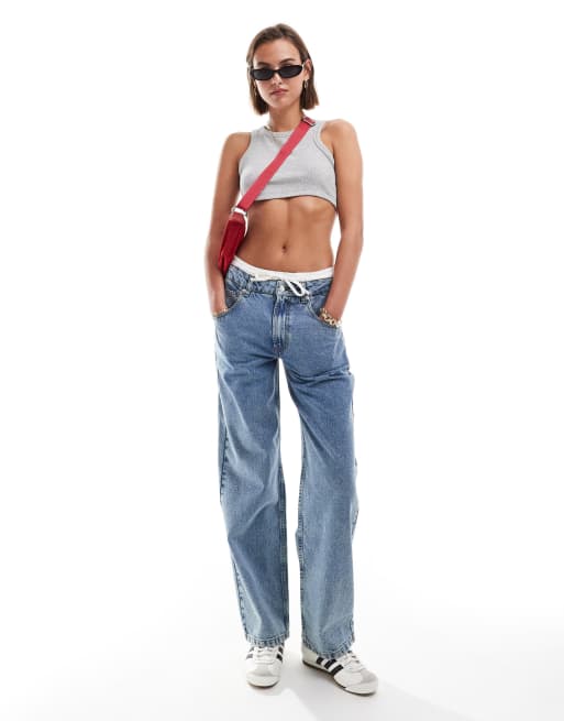 ASOS DESIGN baggy jean with boxer waist in lightwash blue