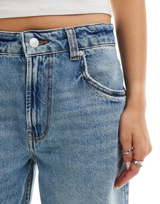 ASOS DESIGN baggy jean with rips in mid blue