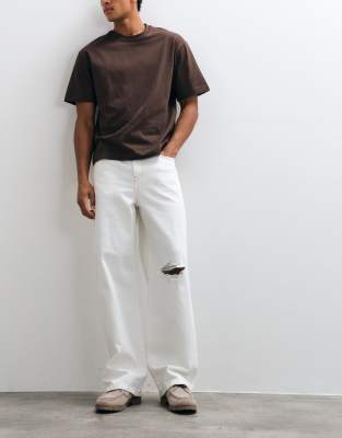 Asos Design Baggy Jean With Rips In White