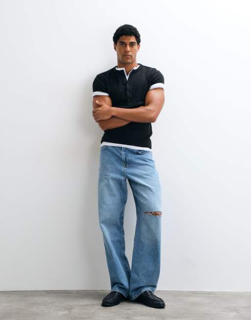 ASOS DESIGN baggy jeans i ljusblå tvätt med revor, 3 av 5