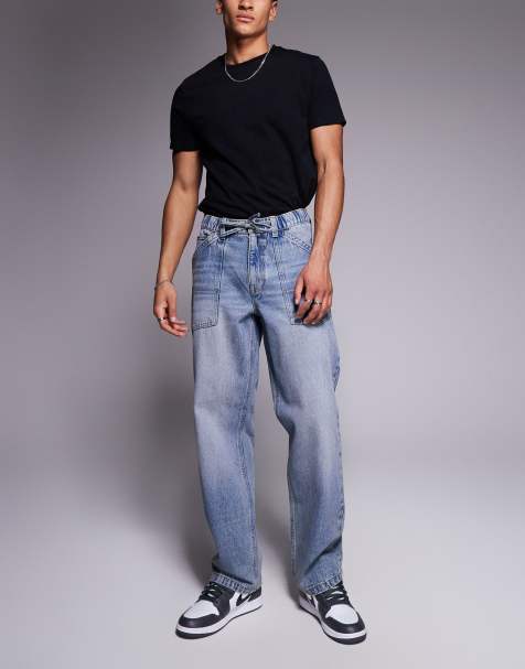ASOS DESIGN - Baggy jeans i lys vask med løbesnor og farveskær - view 1