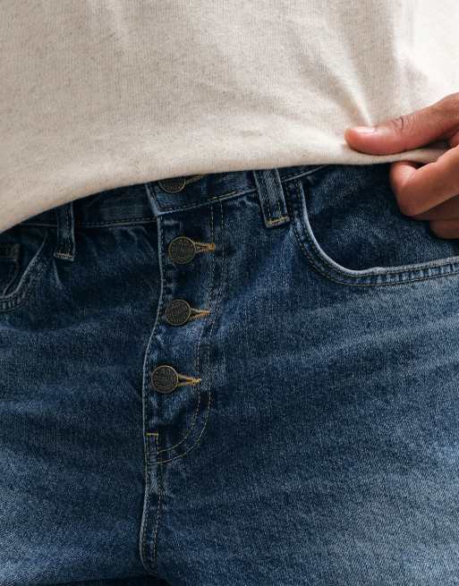 ASOS DESIGN baggy jeans i mellemvask blå med synlige knapper, 2 af 5