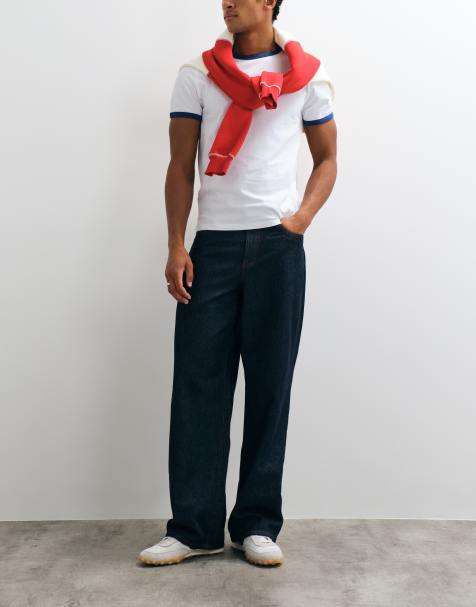 ASOS DESIGN baggy jeans i rå indigo med kontrastsyning - view 1