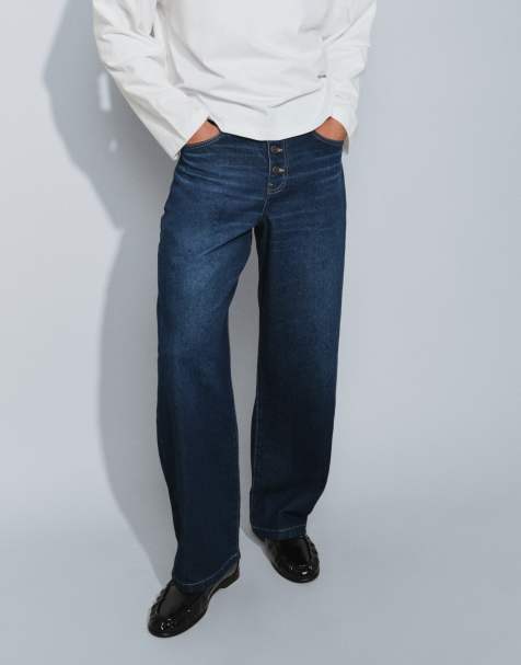 ASOS DESIGN baggy jeans i rå indigoblå med synlige knapper - view 1