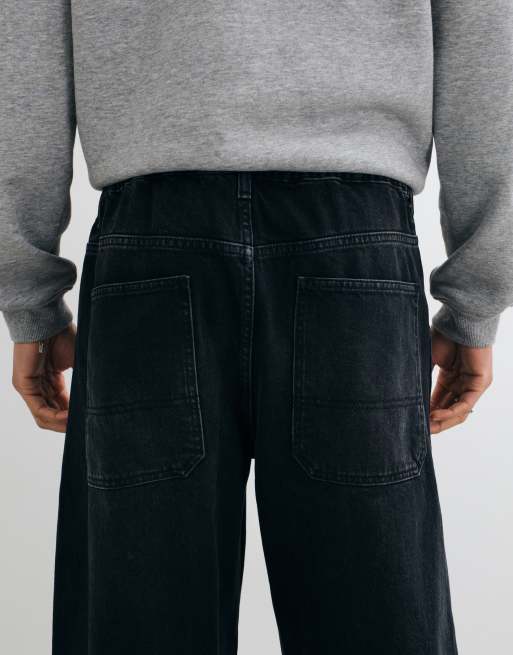 ASOS DESIGN baggy jeans i vasket sort med elastisk talje, 5 af 5