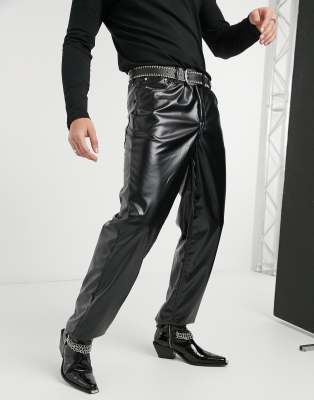 leather look baggy trousers