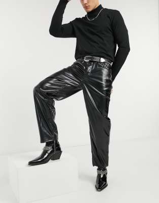 leather look baggy trousers