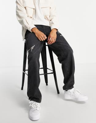ASOS DESIGN ASOS DESIGN baggy jeans in black wash with abrasions